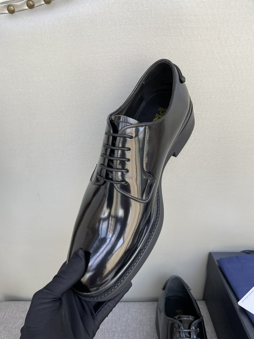 Prada Black Glossy Oxford Shoes — side