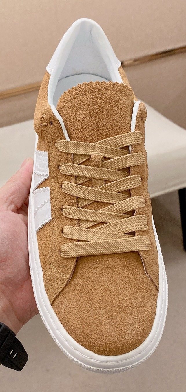MONCLER Tan and White Stripe Sneakers — front