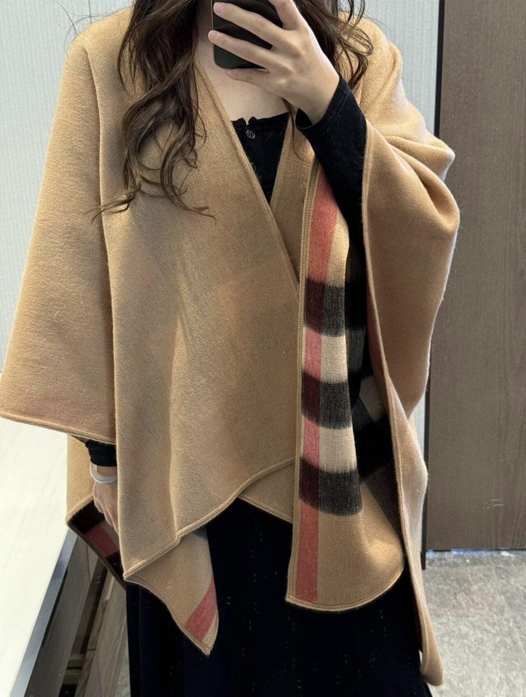 Burberry Camel Plaid Poncho — model