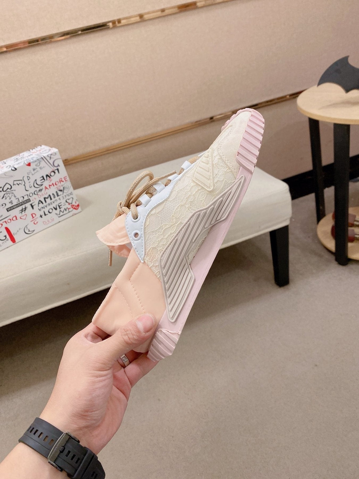 Dolce & Gabbana Pale Pink Cream Low-Top Sneakers — back
