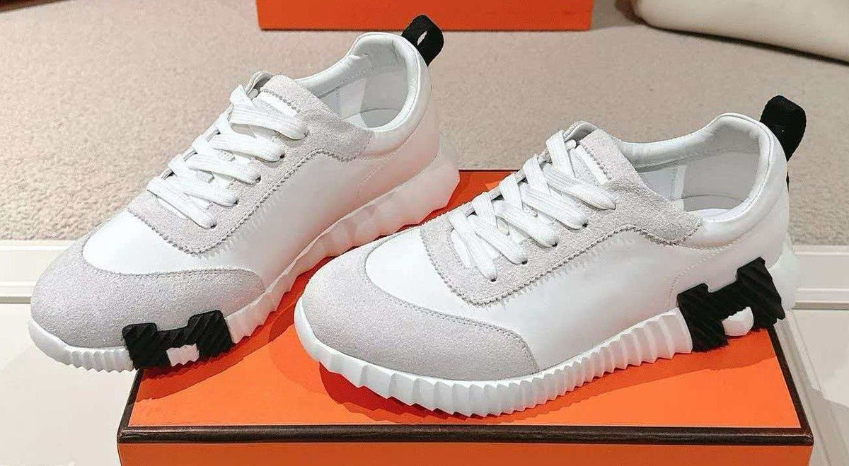Men’s White and Gray Low-Top Sneakers — front