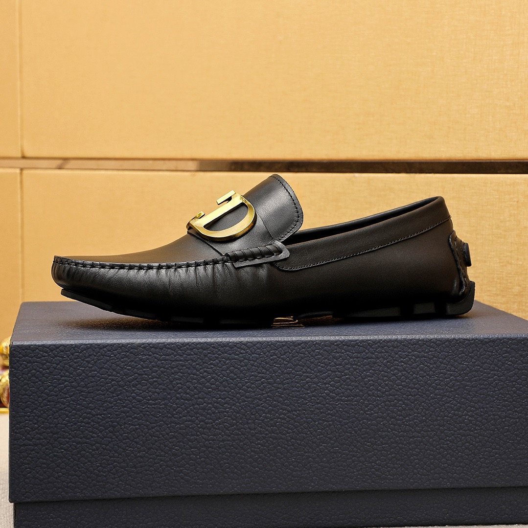 Dior Black Gold-Tone Hardware Loafers — side