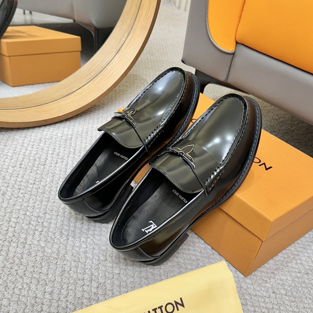 Louis Vuitton Black Leather Loafers — front