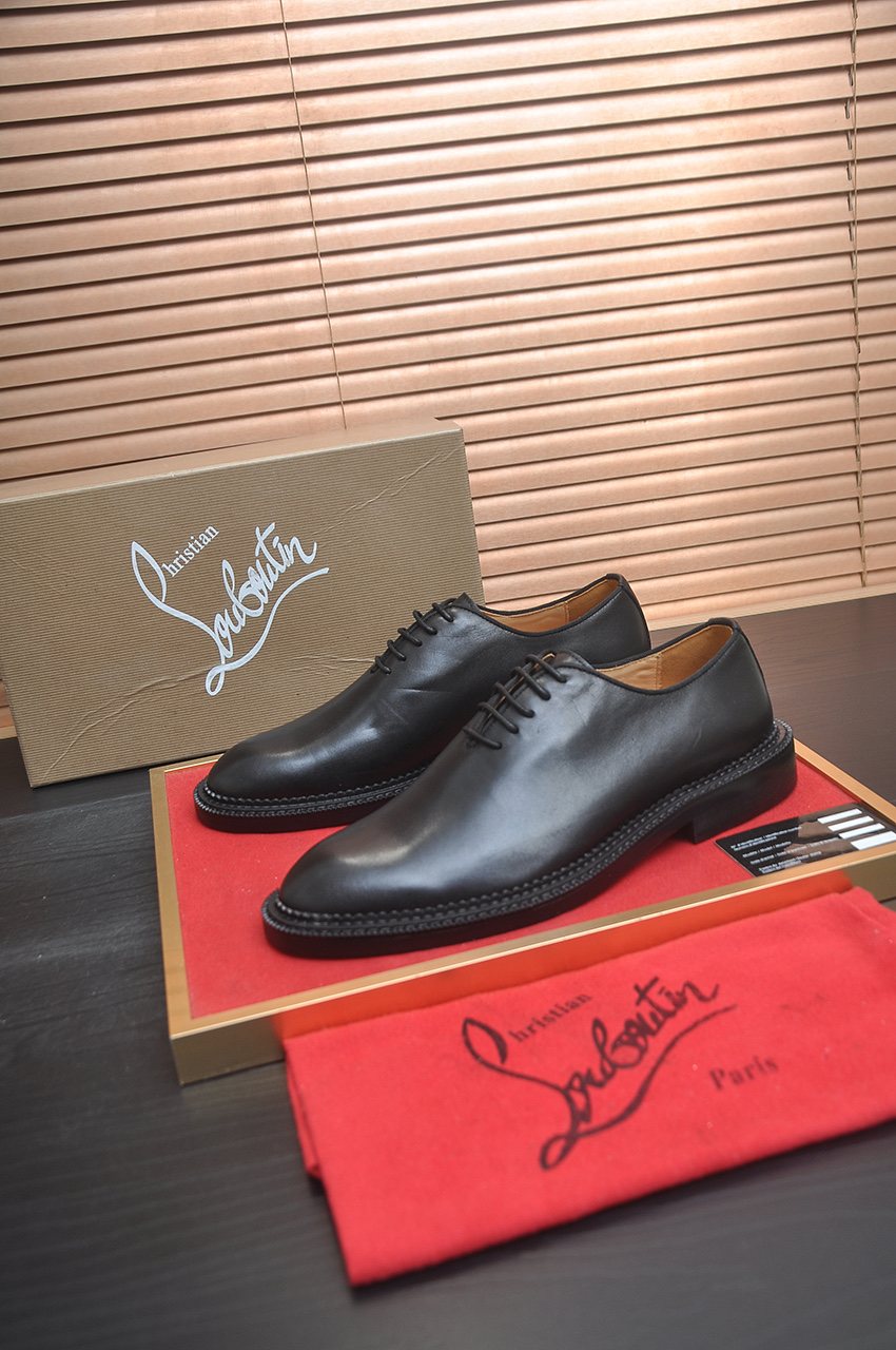 Christian Louboutin Black Red Sole Lace-Up Dress Shoes — front