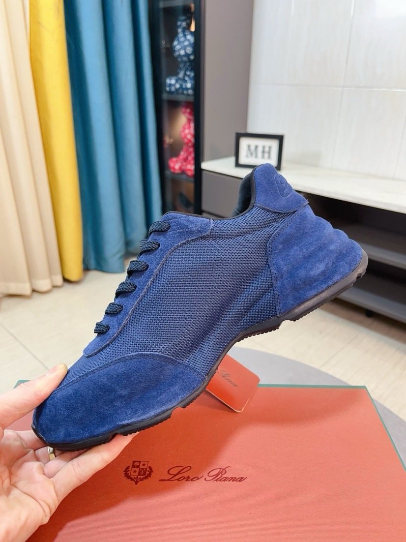Loro Piana Blue Lace-Up Sneakers — side