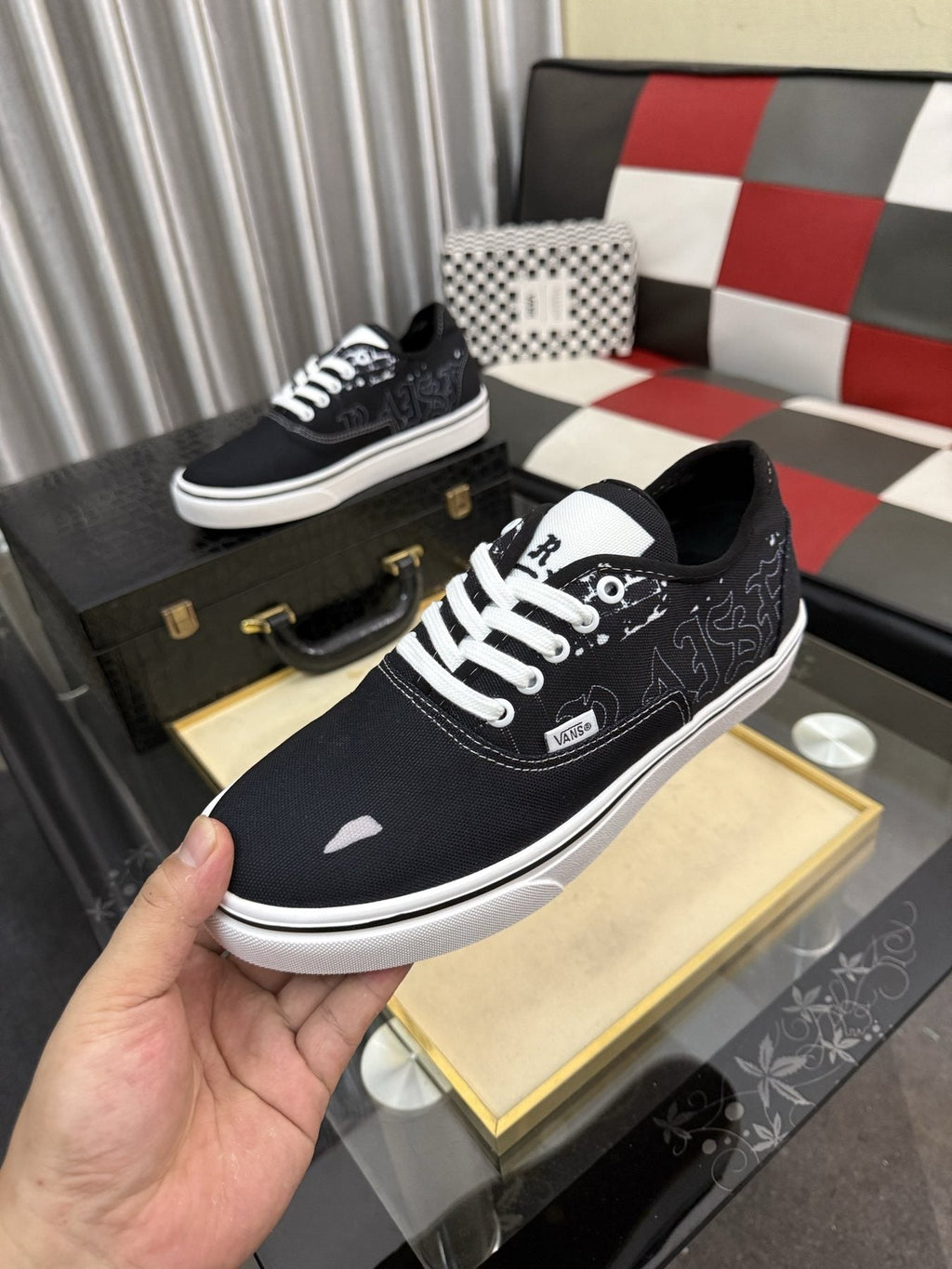 Vans Black Graphic Low-Top Sneakers — front
