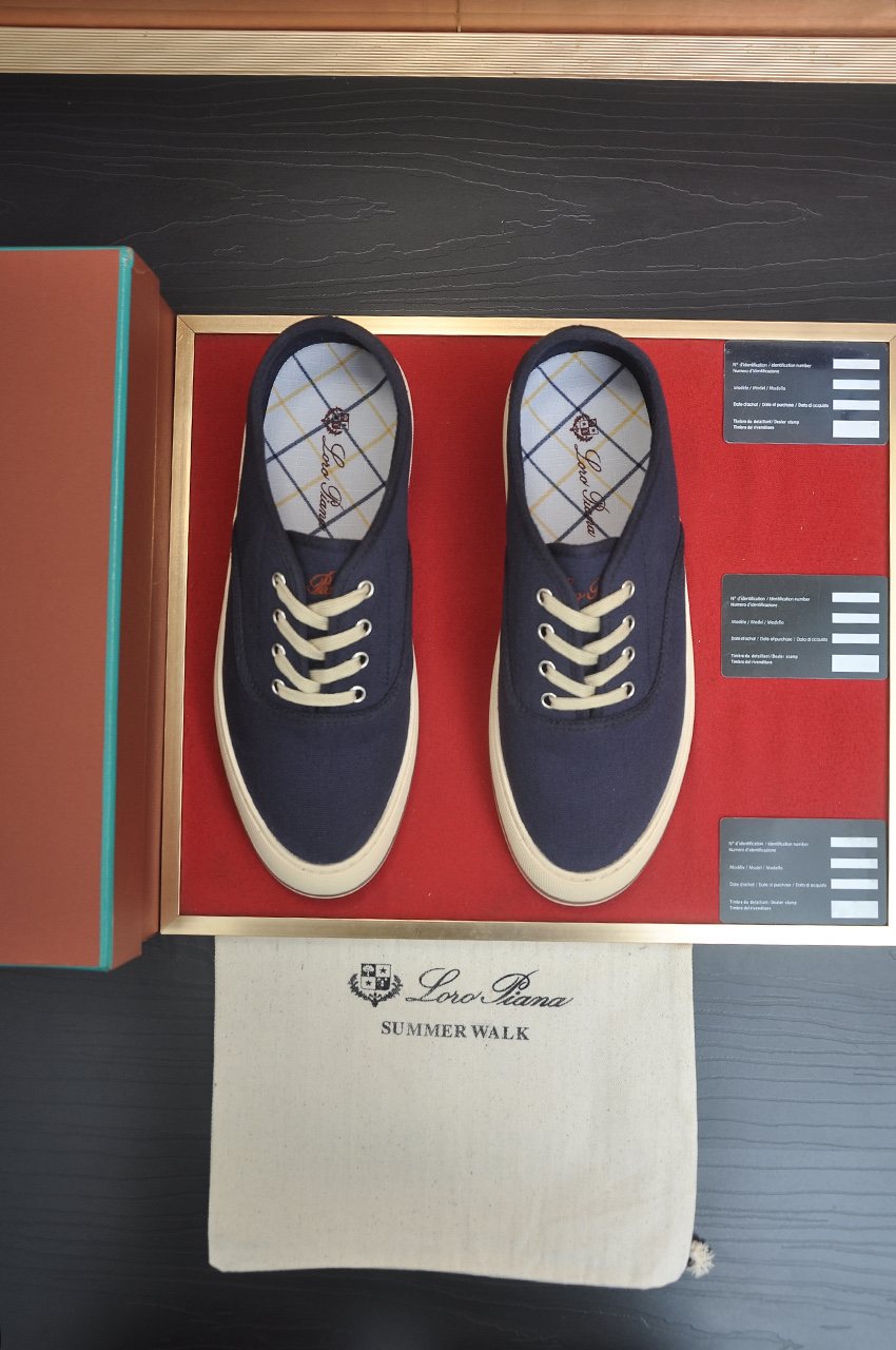 Loro Piana Navy Lace-Up Sneakers — hero