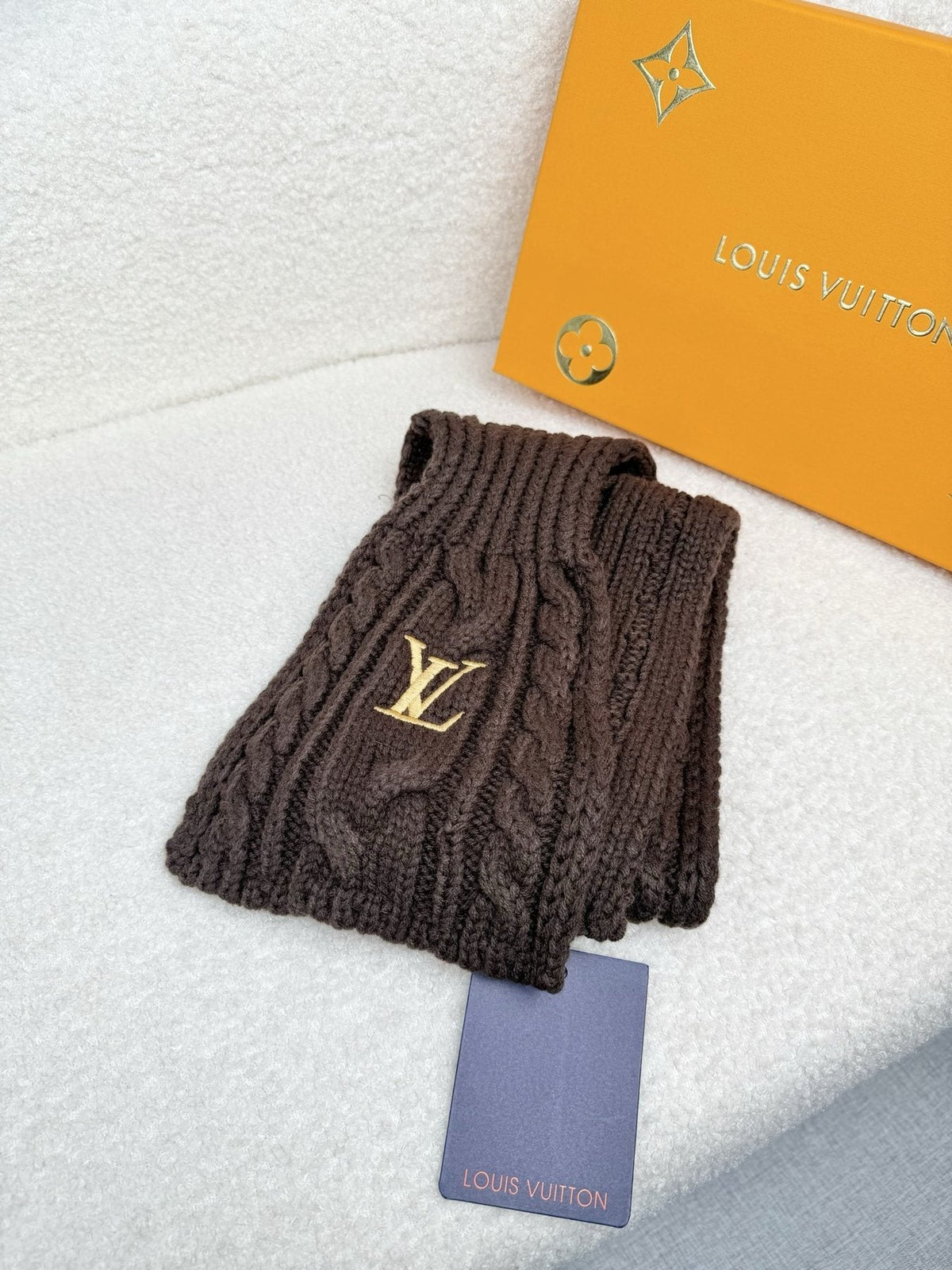 Louis Vuitton Dark Brown Cable-Knit Scarf — front