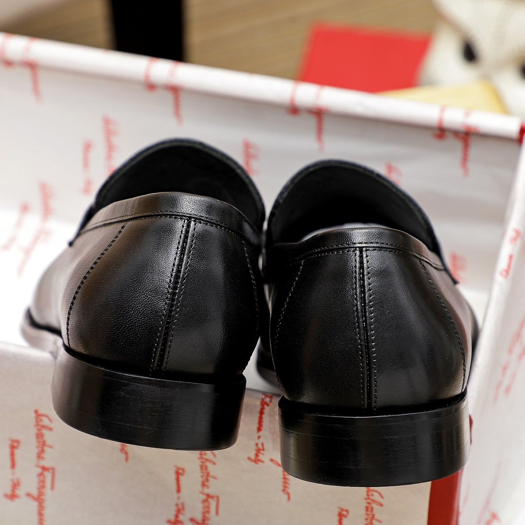 Ferragamo Black Metal Bit Loafers — back