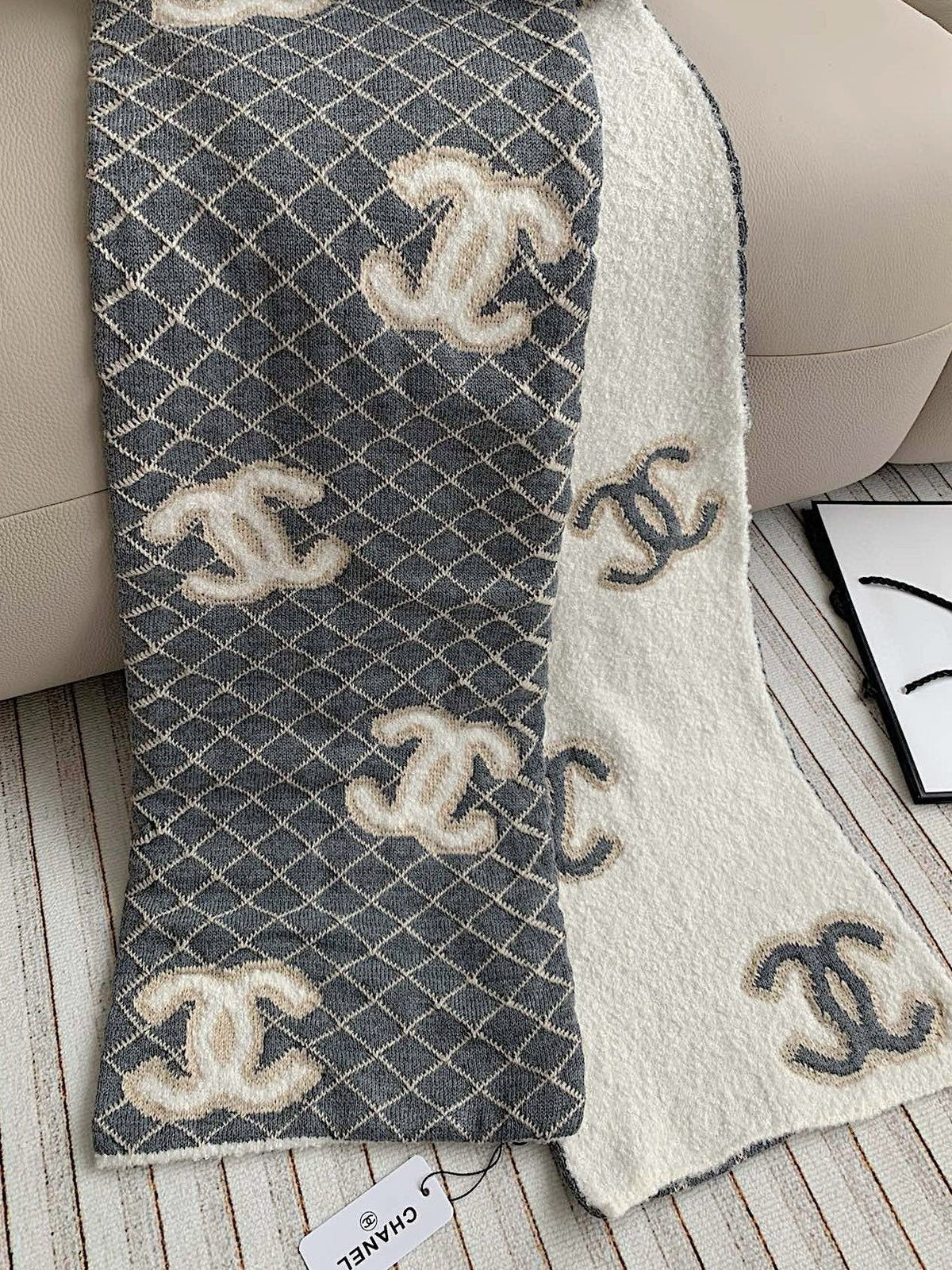 Chanel Diamond-Pattern Logo Scarf — back