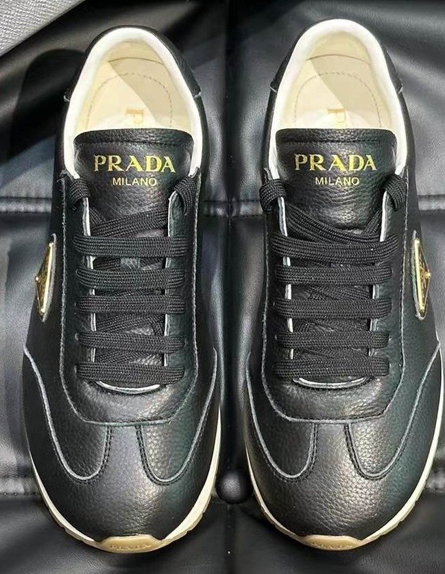 Prada Black Low-Top Logo Sneakers — front