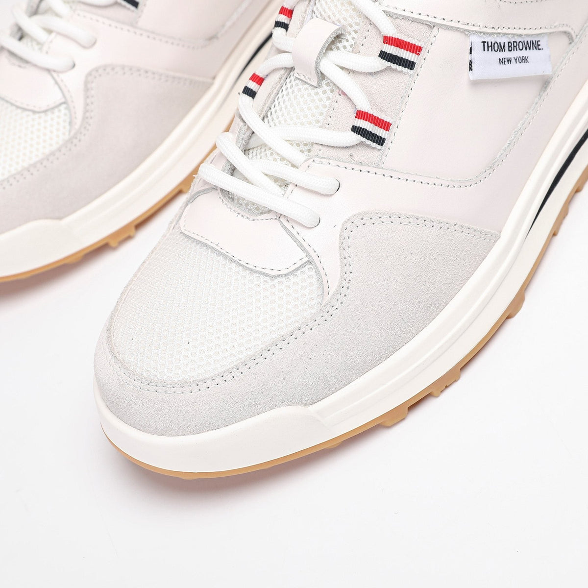 Thom Browne White Navy Panel Low-Top Sneakers — front