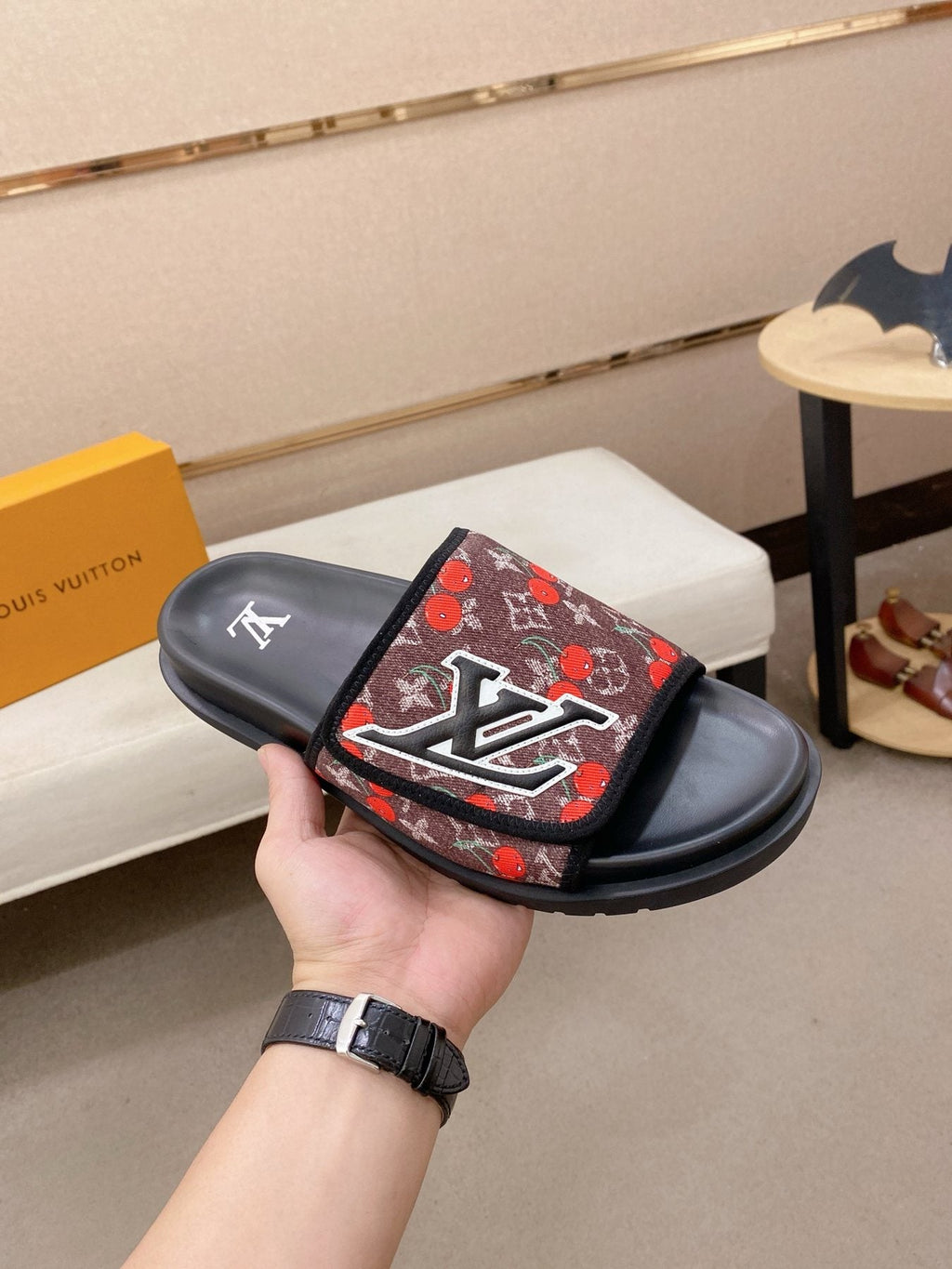 Louis Vuitton Graphic Print Slide Sandals — model