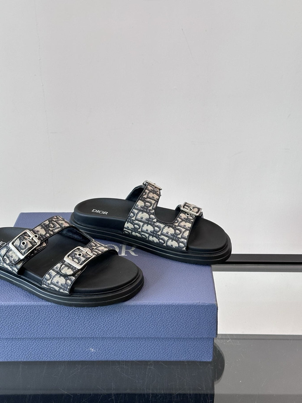 Dior Patterned Buckle Slide Sandals — side