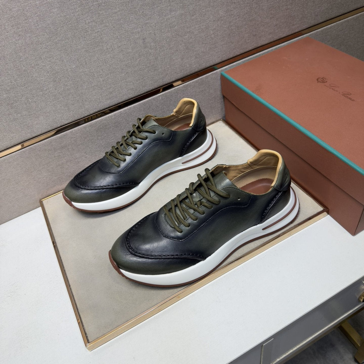 Loro Piana Black Leather Casual Sneakers — front