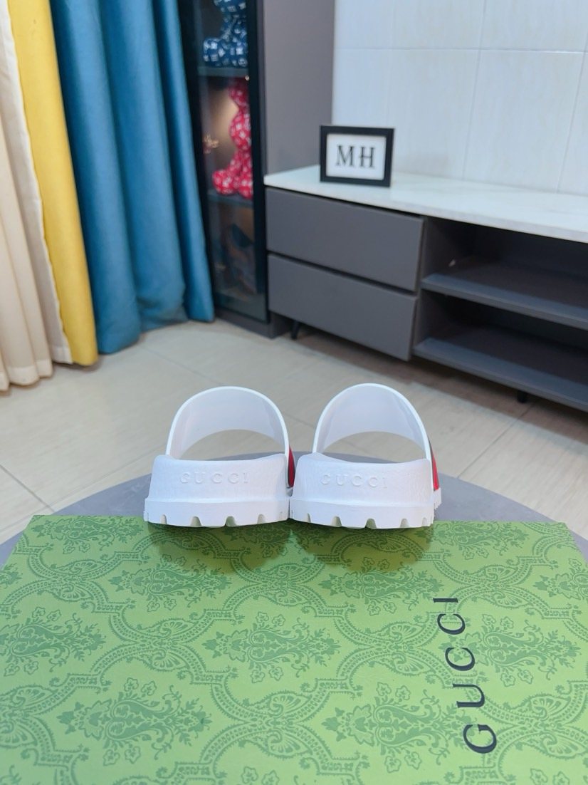 Gucci Green and Red Stripe Slide Sandals — back