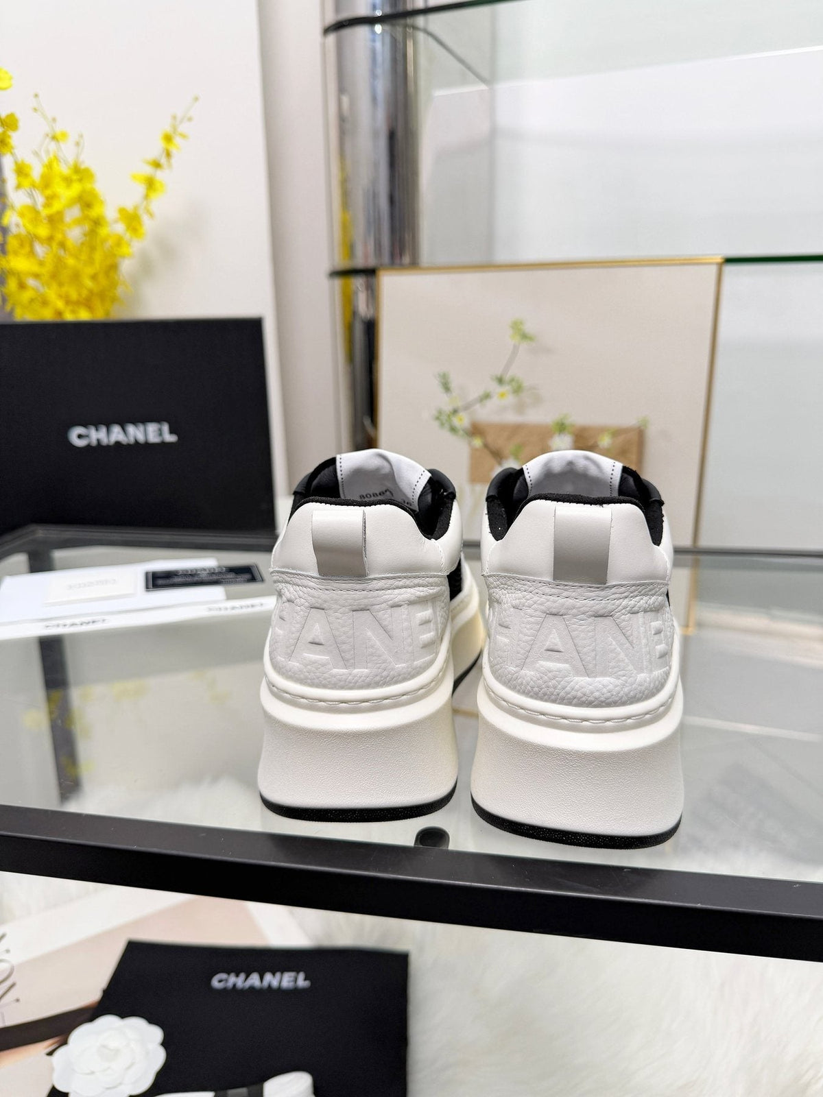 CHANEL White Platform Low-Top Sneakers — back