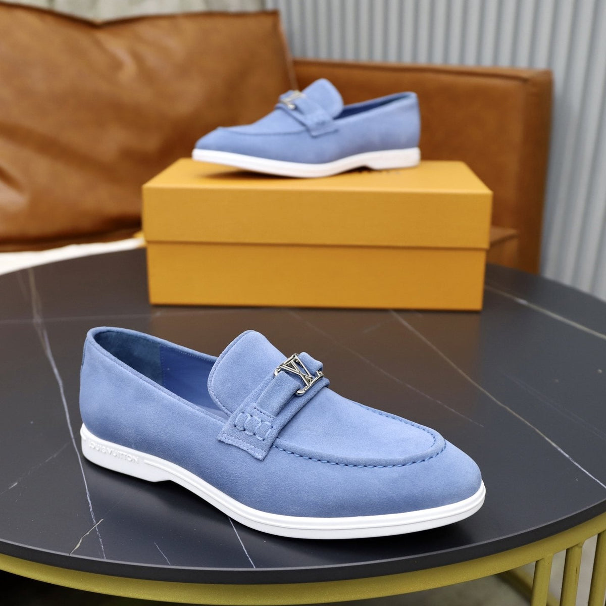 Louis Vuitton Suede-Like Metal Hardware Loafers — side