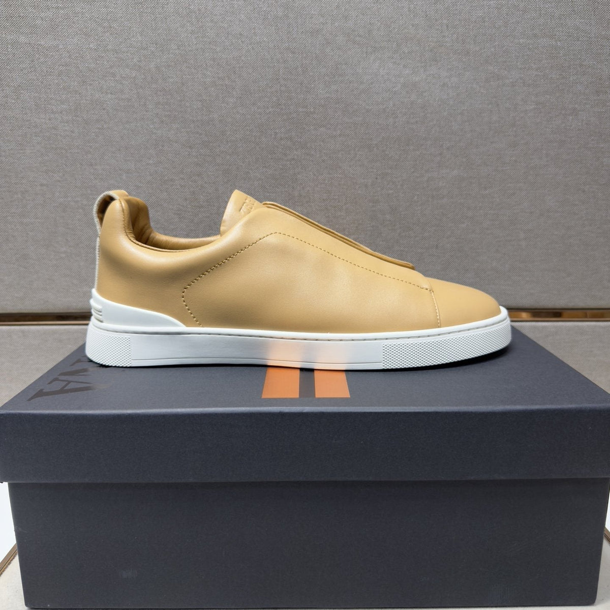 ZEGNA Brown Leather Slip-On Sneakers — side