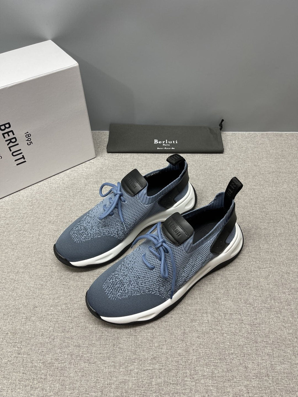 Berluti Blue Knit Lace-Up Sneakers — front