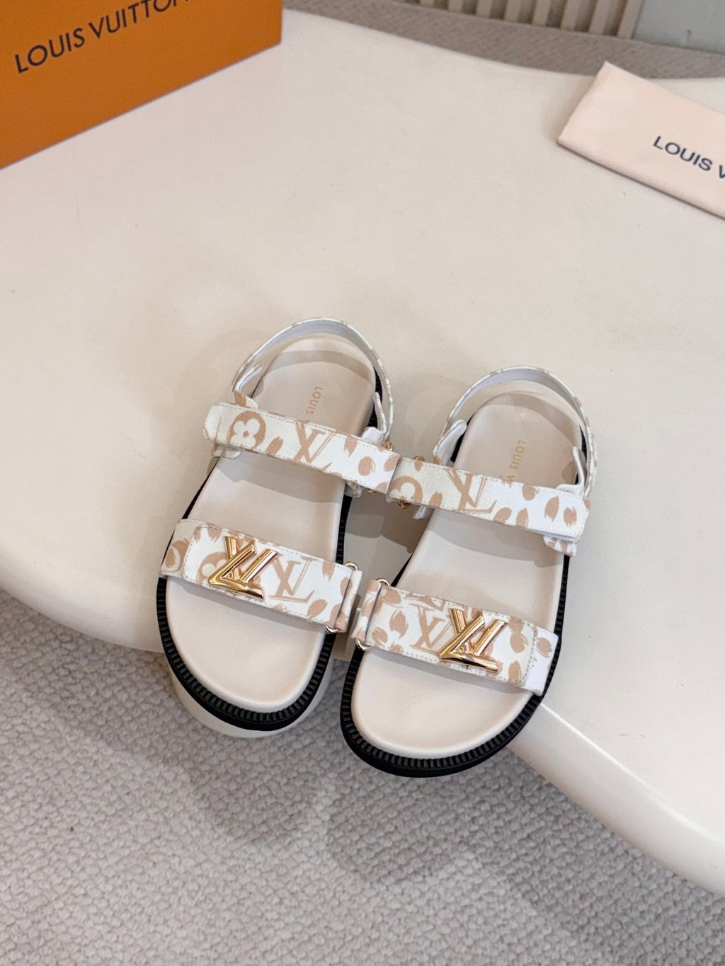 Louis Vuitton Patterned Two-Strap Slide Sandals — front