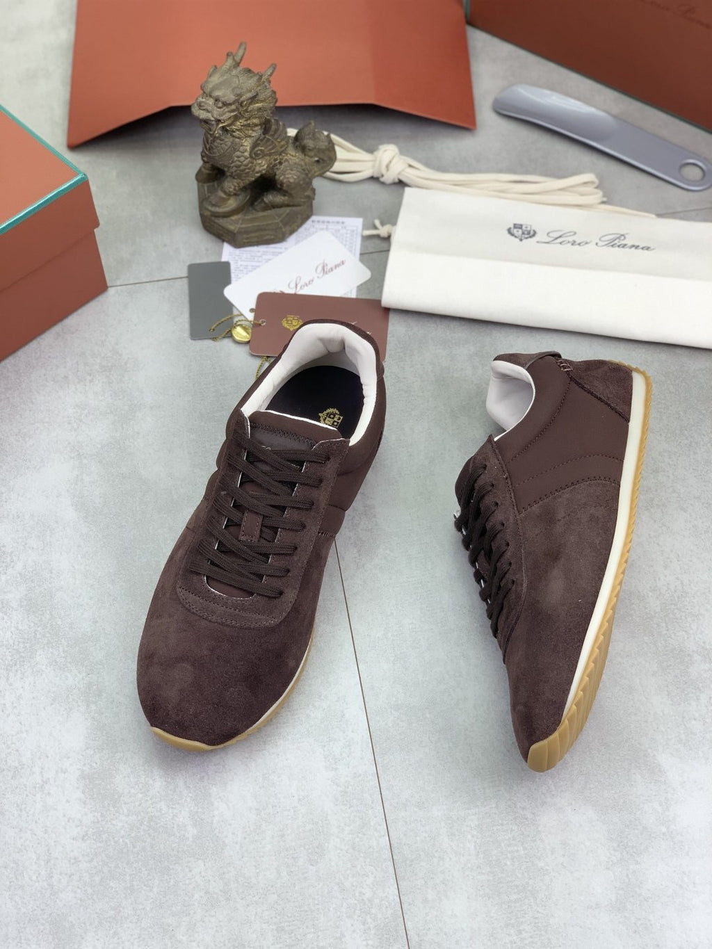 Loro Piana Contrast-Collar Low-Top Sneakers — front
