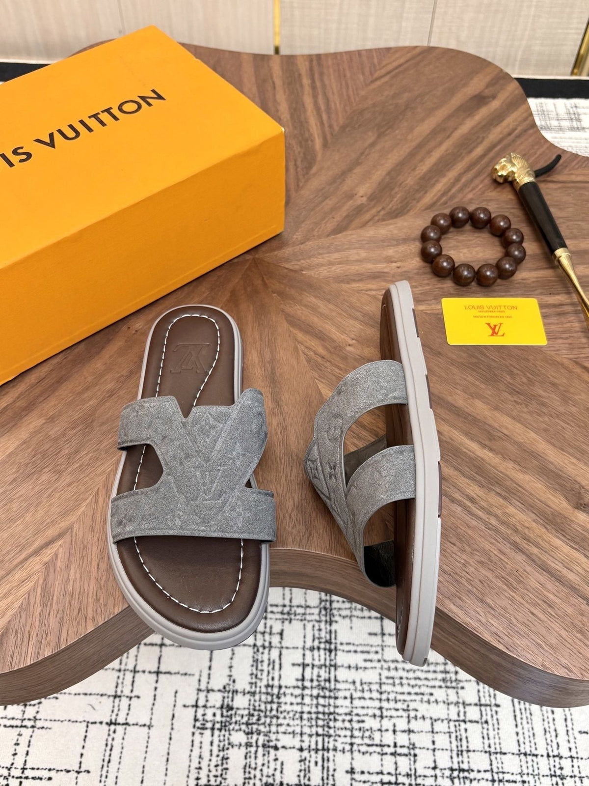 Louis Vuitton Monogram H-Cut Slide Sandals — front