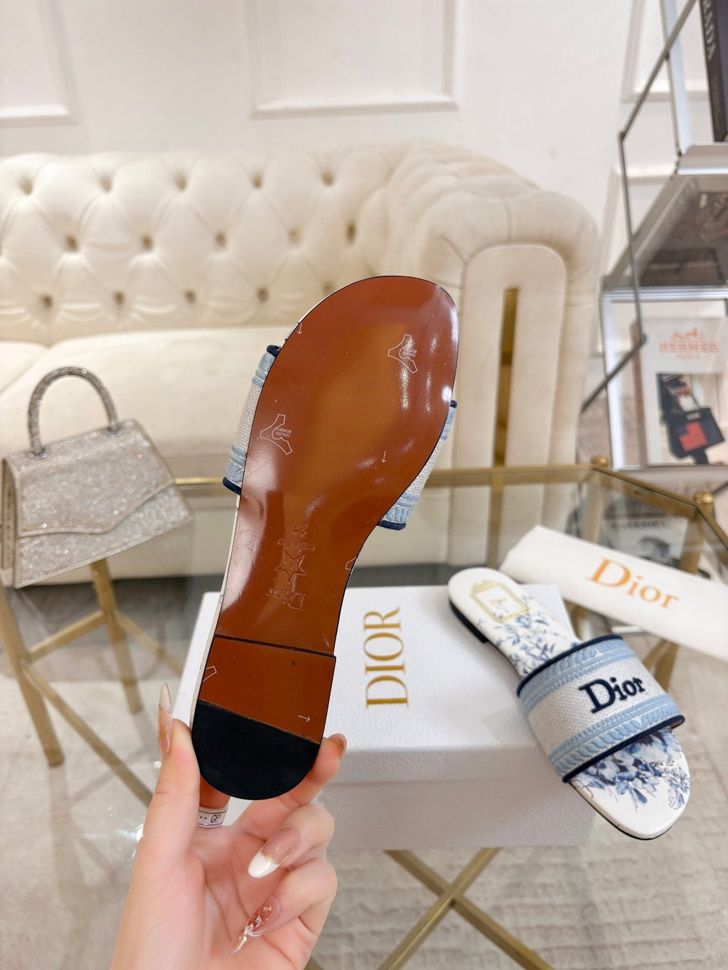 Dior Floral Print Slide Sandals — back