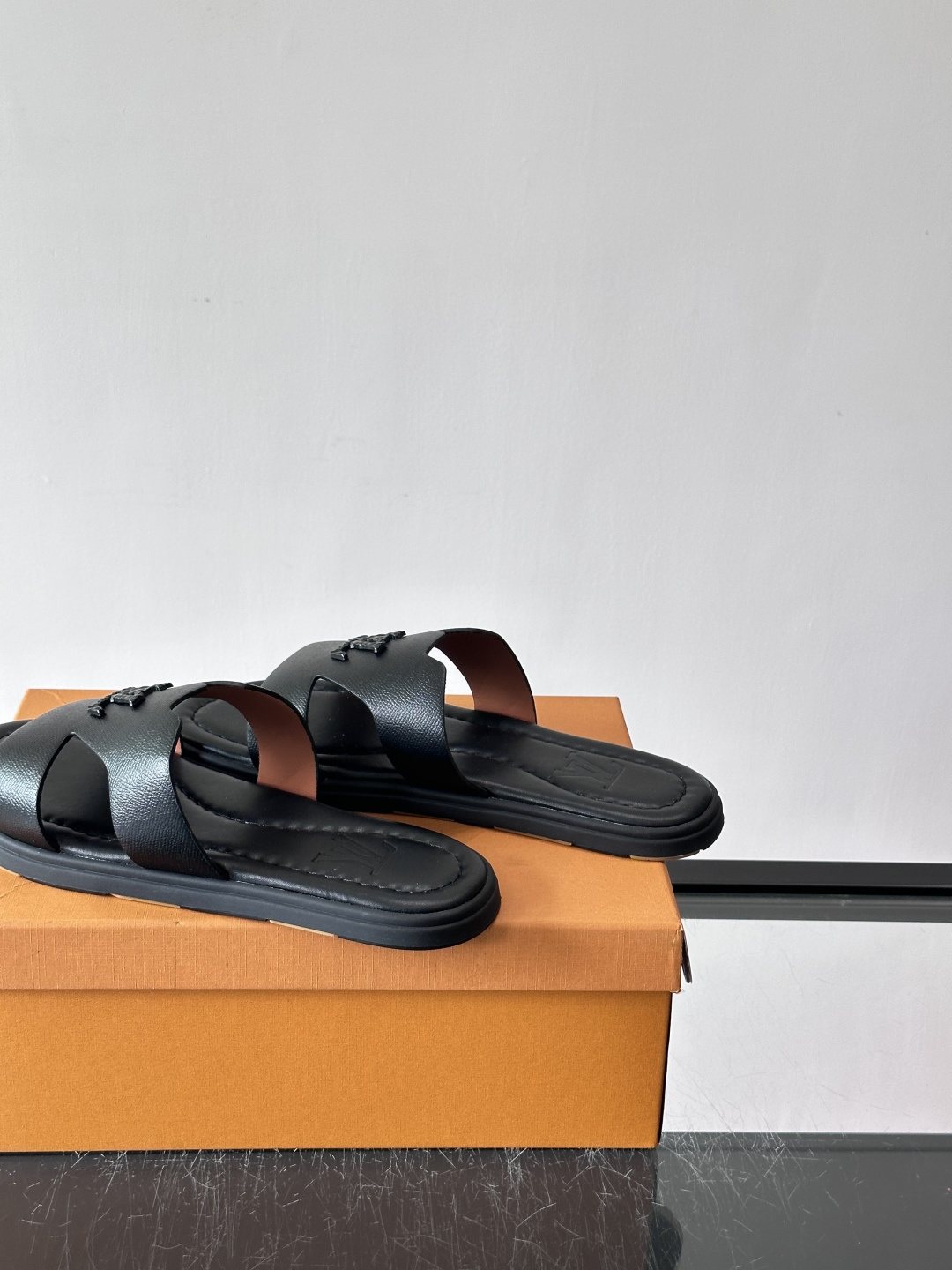 Louis Vuitton Navy Blue Slide Sandals — side