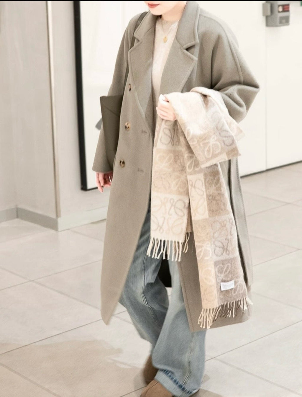 Loewe Fringed Patterned Scarf — model